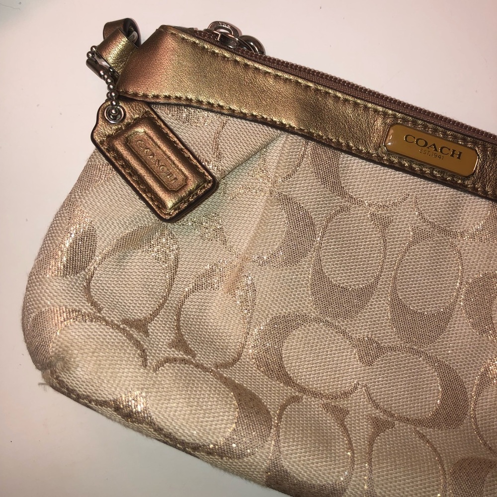 Coach Khaki Signature Canvas in Glitter Wristlet